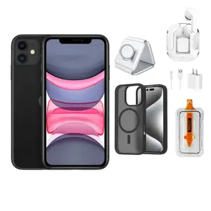 Restored Apple iPhone 11 64GB Black Fully Unlocked Bundle: Bluetooth Headphones, Phone Case, Screen Protector, 3-in-1 Charger & Wall Charger (Refurbished) | (Eco-Friendly Condition)