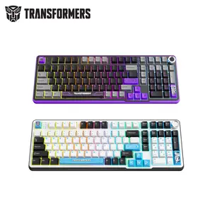 Transformers TF-GK01 Wireless Mechanical Keyboard with Knob 101-Key RGB Cream Gaming Keyboard BT5.0 USB-C 2.4GHz Pre-Wired Switches Hot-Swapable Custom Computer Keyboard Megatron Black White Jade Keycaps