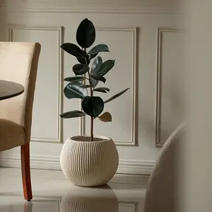 1 Bohemian vertical striped plastic flowerpot, 8-inch imitation ceramic flowerpot, modern simple design, Lightweight and durable, suitable for indoor/outdoor use, suitable for small and medium-sized plants, Home decor pots