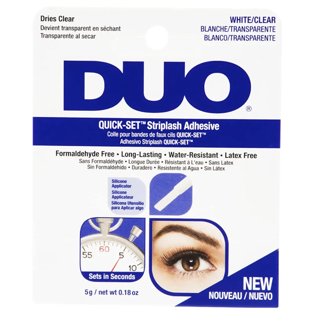 DUO Quick-Set Strip Lash Adhesive - Hypoallergenic, Long-Lasting Hold False Eyelashes & Adhesives, Clear, Waterproof, Fast-Drying, 0.18 oz Tube, 1-Pack for Natural-Look False Lashes, Hypoallergenic False Eyelashes & Adhesives