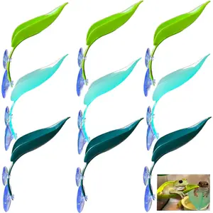 9-Pack Plastic Leaf Decorations with Suction Cups, Reptile Basking Platform for Terrarium Frog Tank, Climbing Resting Habitat for Tree Frogs, African Dwarf Frogs, Toads, Turtles and Lizards