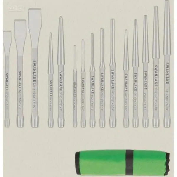 16-Piece Chrome Vanadium Steel Punch & Chisel Set - Professional Grade Hand Tools for Metalworking, Includes 1/2in x 6in Size, 1pc Chisel Gauge, 2 Center Punches, Heavy-Duty Workshop Essentials, 16 Pieces