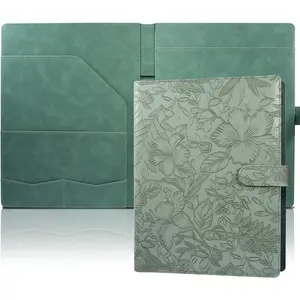 Professional Portfolio Binder, Faux Leather Portfolio Folder Binder, Legal Pad Holder for A4 Letter Size Notepad, Resume, Writing Pad, Ideal Organizer for Business Office Conference, (Green)