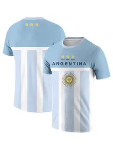 Argentina Commemorative Soccer Jersey T-Shirt, Three Gold Stars and Chest Sun Badge Design, Quick-Dry Sweat-Wicking, High-Intensity Sports & Daily Wear, Sport Top