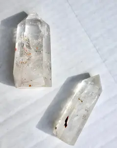 Golden Healer Clear Quartz Crystal Tower (One Piece) | Natural, Rare Iron Oxide Inclusions | Healing Energy Stone in Standard and Monolithic Sizes