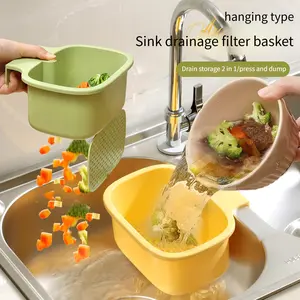 Hanging Sink Drain Basket Kitchen Sink One Click Opening Closing Vegetable Washing Storage Basket Square Small Drain Basket Storage Rack Plastic White