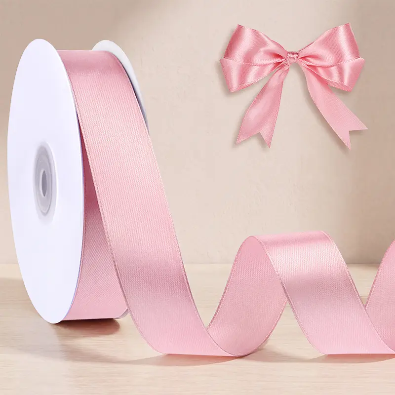 Pink Satin Ribbon 1 Inch x 50 Yards 2 Rolls Polyester Ribbon for Gift Wrapping Hair Bows Wedding Party Decorations Crafts
