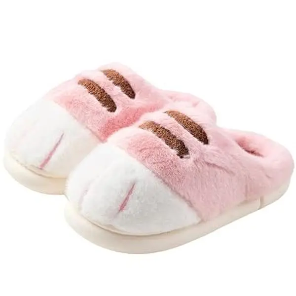 Unisex Cozy Plush Kitten Paw Footwear - Lightweight Indoor Winter Slippers for Men & Women, Soft Round Toe, Slip-Resistant, PVC Sole, Autumn/Winter Comfort House Shoes, Indoor Use, Rubber Sole