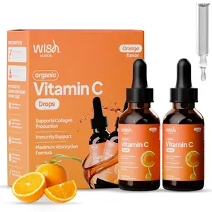 Wish Fusion Organic Liquid Vitamin C 200mg - Vitamin C Drops for Adults Immune Support & Collagen Production, High Absorption Vitamin C Liquid Supplement Orange Flavor for Women & Men, 30mL 2-Pack