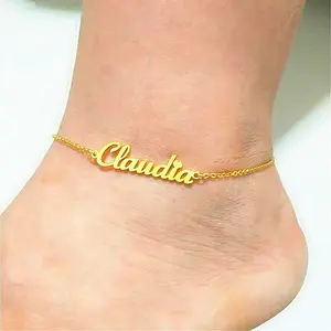 Custom Name Anklet - Personalized Script Nameplate Anklet in Gold, Silver or Rose Gold