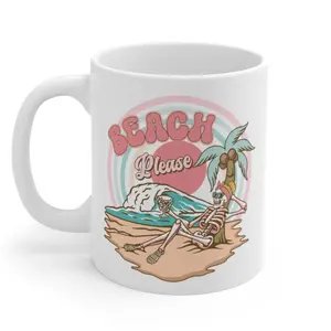 Beach Please Retro Skeleton Sublimation Graphic Ceramic Mug 11oz Perfect For Coffee, Tea and Hot Chocolate-94754966 1