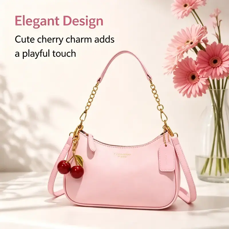 Y2K Women’s Shoulder Bag with Lightweight Leather Design,Trendy Cherry Charm Hobo Underarm Bag for Daily Commuting,Shopping and Casual Outings,Sweet Cool Crossbody Style for Girls and Women,Versatile Fashion Purse for Work,Travel and Everyday Essentials