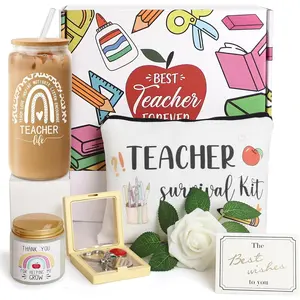 6 Pcs Teacher Appreciation Gifts Set for Women, Thank You Teachers Gift, Best Teacher Ever Gift, Back to School Gifts w/ 18 oz Coffee Glass & Candle Set