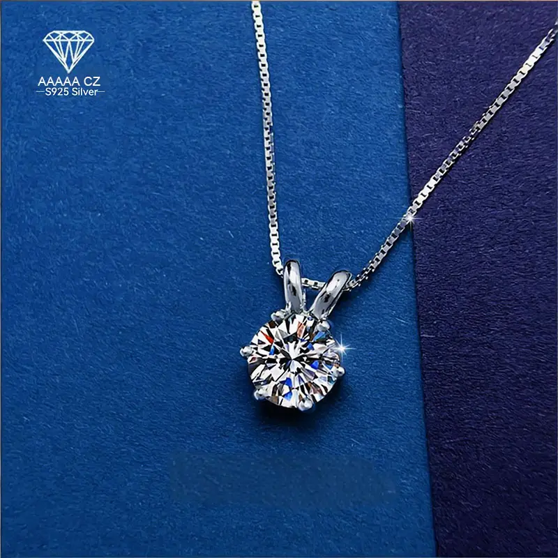 1 Carat 5A CZ Pendant Necklace - 925 Silver, Trendy, Elegant, Versatile - Women's Birthday Gift, Daily, Vacation, Party, Valentine's Day, Teacher's Day, Christmas, Halloween, Wedding Anniversary, Shining Jewelry