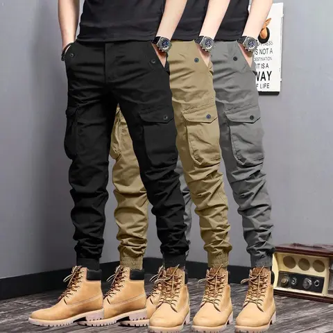 1/2 Pack Men's Cargo Pants Slim Fit Outdoor Style Multi-Pocket Tapered Leg Trousers Casual Menswear Plain