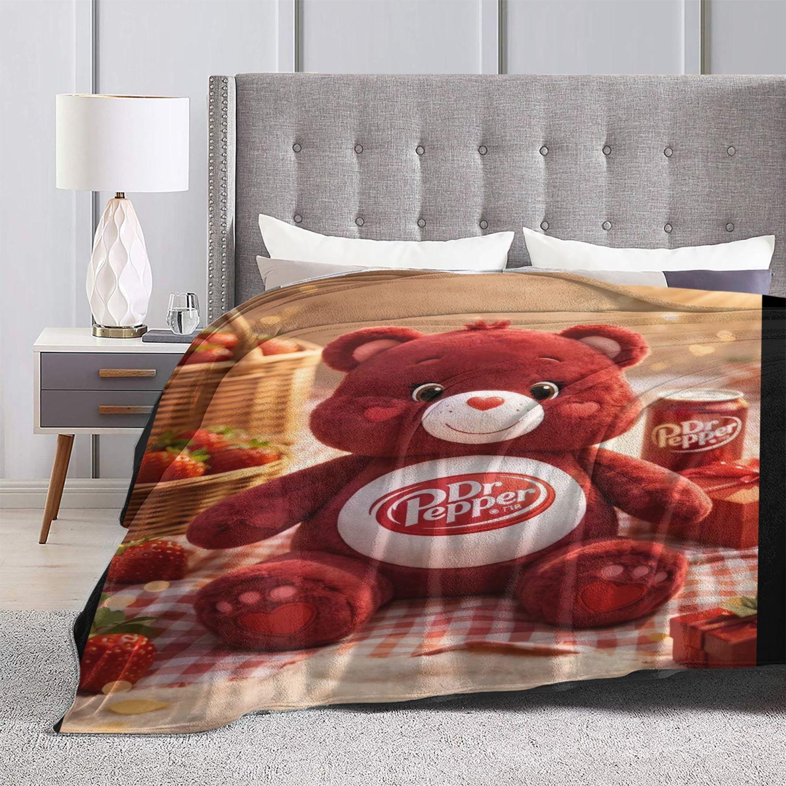 Dr Pepper Care Bear Plush Fleece Blanket, Cute Soda Bear Throw Blanket