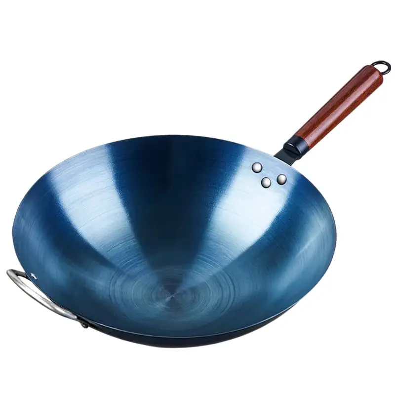 1pc New 31cm Carbon Steel Wok Pan, 1.5mm Thick Preseasoned Chinese Wok, Kitchen Pans Heavy Duty Cookware with Wood Handle, Durable & Heat-Resistant, Wooden