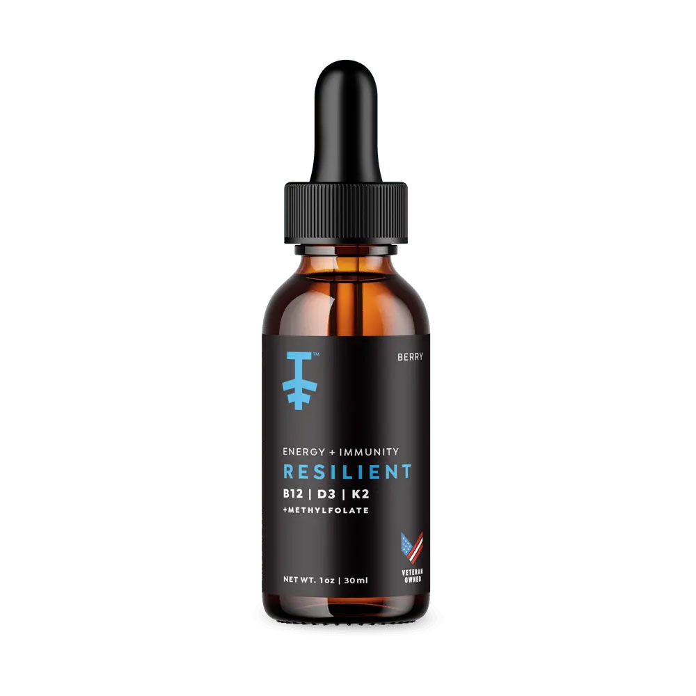 PROTEKT Resilient Vitamin B12, D3, K2 Drops with Methylfolate | Energy Supplement for Improved Recovery, Sleep and Mood | Natural Berry Flavor (30ml)