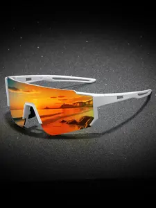 Unisex Sporty Flat Top Wrap Sunglasses, Trendy Colorblock Sunglasses for Outdoor Activities, Fashion Accessories for Men & Women