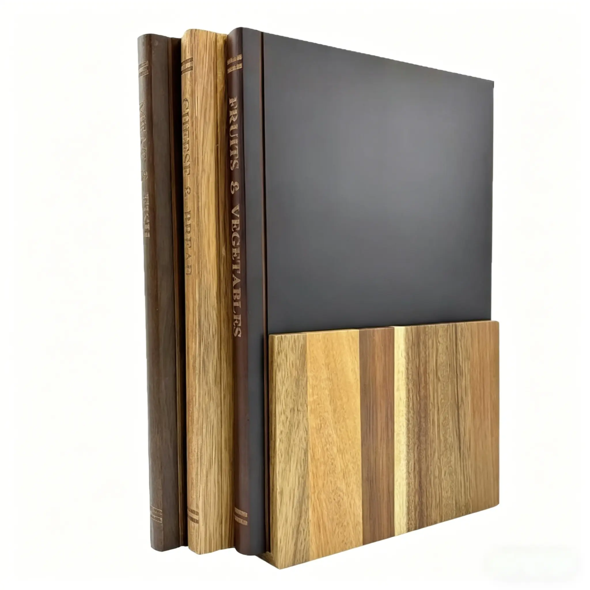 Book Cutting Board Set Of 3 with Stand, Durable Cutting Board, Food Cutting Board, Solid Acacia Cutting Boards, Decorative Wooden Cutting Board Book for Kitchen, Kitchenware, Book Cutting Boards Gift Stand, Statement Piece for Counter top