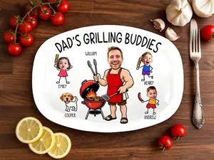 Dad’s Grilling Plate,Father’s Day Gift From Kids,PersonalizedGift For Husband,Custom Grilling Plate Gift With Kids Names,Grandpa BBQ Platter