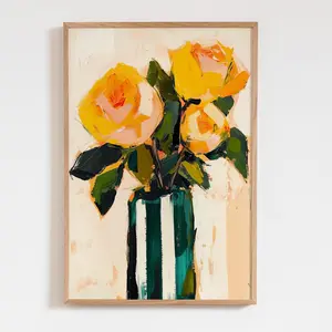 [Sale off up to 40%] [Frame Canvas] Yellow Roses Abstract Painting, Minimalist Floral Art, Pastel Oil Canvas Print