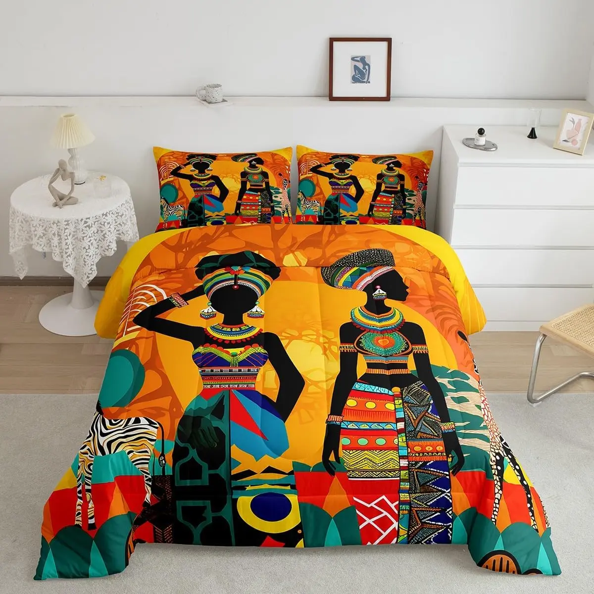 Black Woman Bedding Set Ethnic Afro African Comforter Traditional Exotic Comforter Set Tribal Quilted Duvet Set