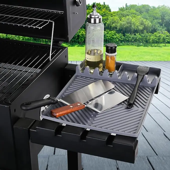 Silicone Griddle Tools Mat for Blackstone - BBQ Spatula Mat with Drip Pad,Grill Side Shelf Mat | Heat Resistant Silicone Utensil Holder for Outdoor Cooking,