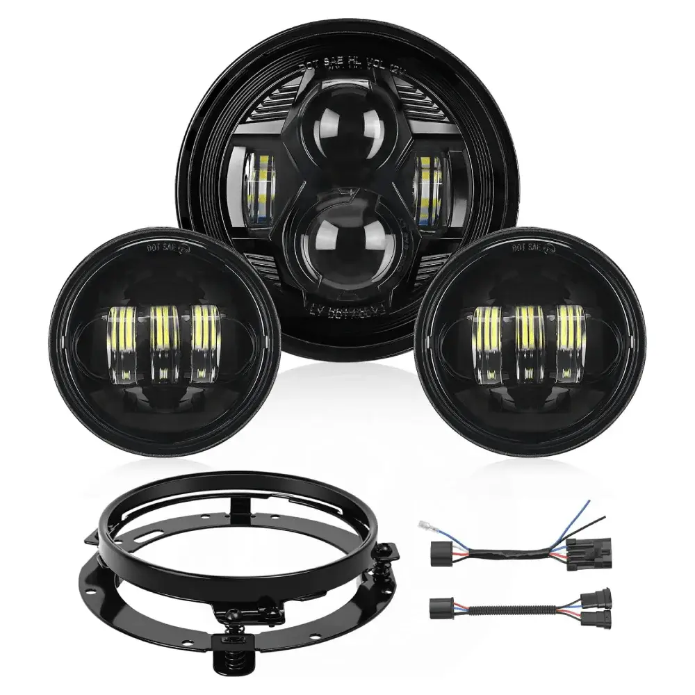 Nilight 7in High Lumen LED Headlamp & Accessories Kit for Harley Fatboy, Road King Bikers - 4.5in Fog Lights, Black Aluminum Alloy, IP67 Waterproof, Plug & Play, Biker Motorcycle Parts 2, Cooling, Multiple Fits Night Riding Automotive Lights, Led Lights
