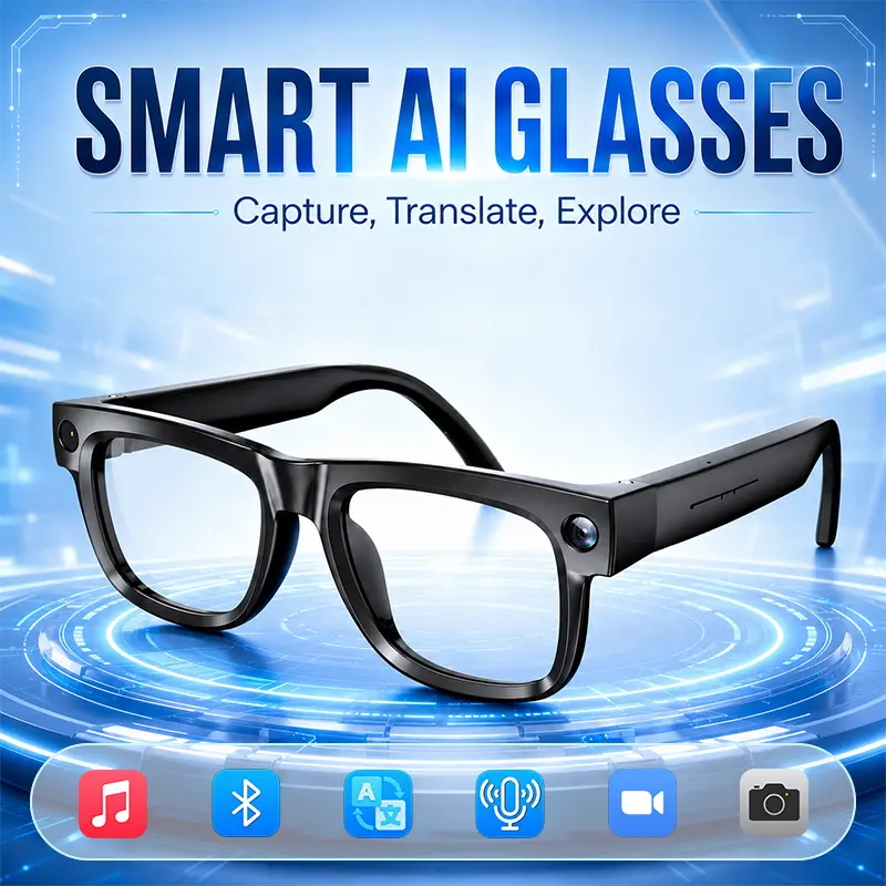 ULMIED Multifunctional Wearable Smart Glasses - 8MP HD Recording, AI Bluetooth Audio, Photochromic Lens, Hands-Free Eyewear for Travel, Cycling, Modern Holidays/Birthdays Gift for Men, Social Media Creators
