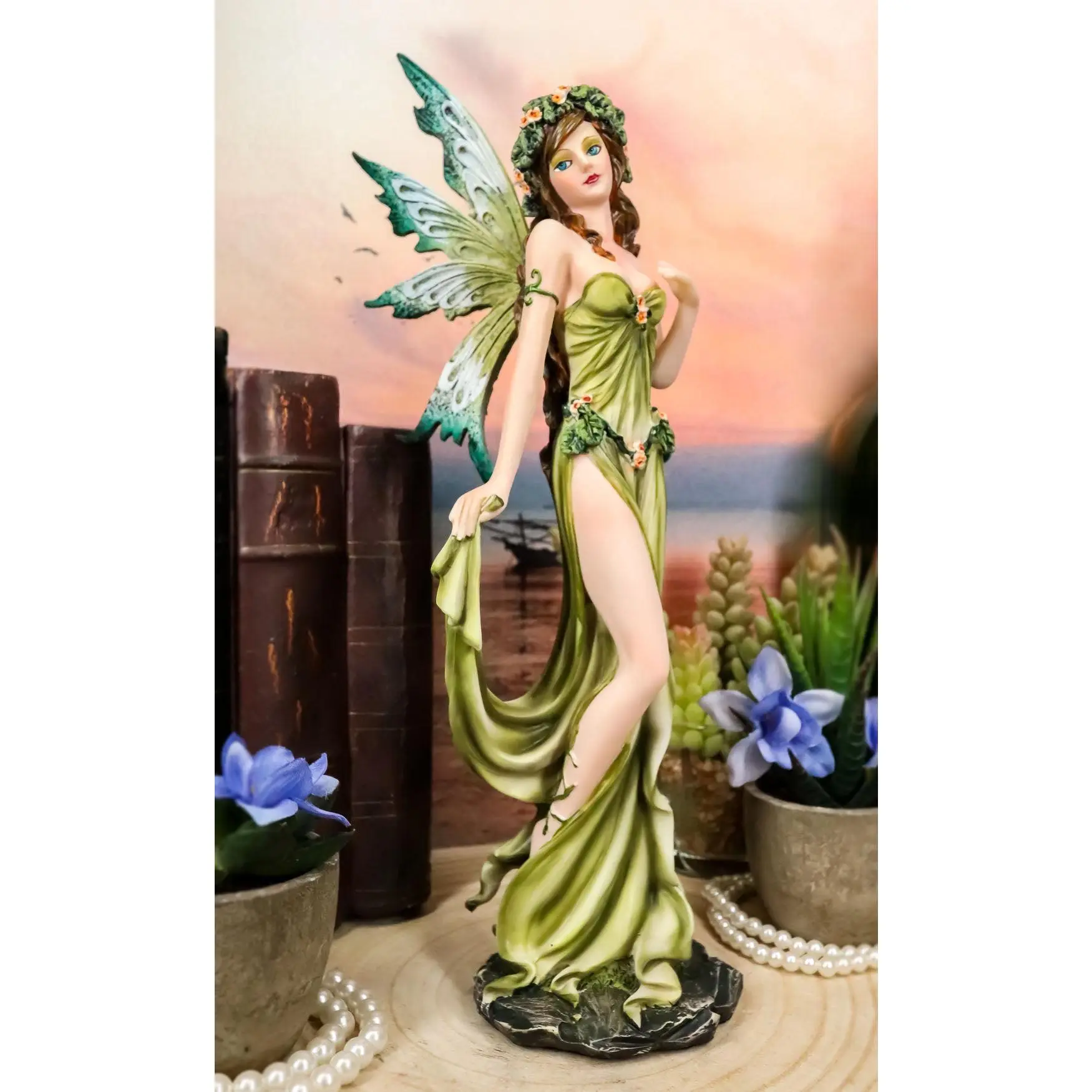 Earth Elemental Gaia Green Thumb Faery Fantasy Figurine, Hand-Painted Polyresin Home Decor Statue, 11.25inH Gift for Home Supplies Enthusiasts