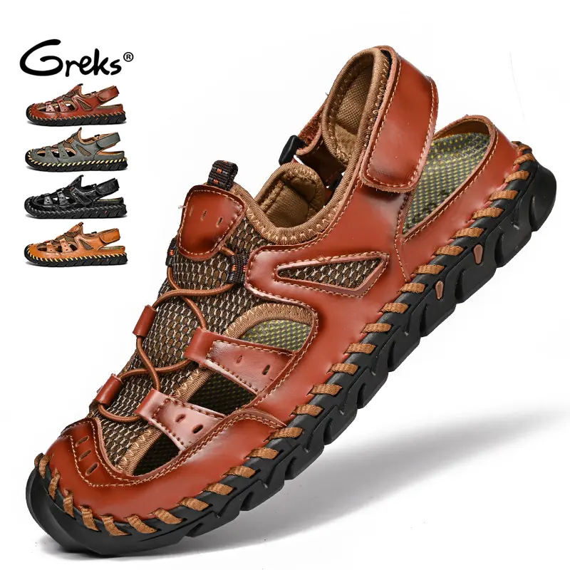GREKS Mens Breathable Sandals - Outdoor Hiking Athletic Sports Sandals - Fisherman Beach Shoes with Closed Toe-Outdoor Footwear Hikingsandals summer men's shoes, Cooler Foot, Custom Strap Fit Stays Snug
