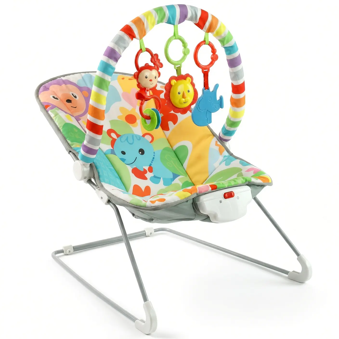Baby Bouncer Seat for Infants, Soothing Vibration Rocker with Removable Toy Bar, 3 Hanging Toys, Soft Washable Seat Pad and Non-Slip Base for Baby