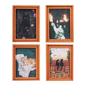 1 Count Cat-Themed Fridge Magnet, Mini Framed Magnetic Fridge Magnet with Cat Design, Refrigerator Decorating Magnet, Durable Wooden Frame, Home Decor, Perfect Holiday Gift, Decorations for Kitchen Dining Area