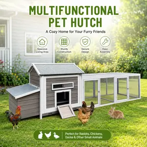 118" Wooden Chicken Coop Enclosure - Outdoor Hen House Poultry Cage with Free-Range Doors, Nesting Box, Leakproof Pull-On Tray