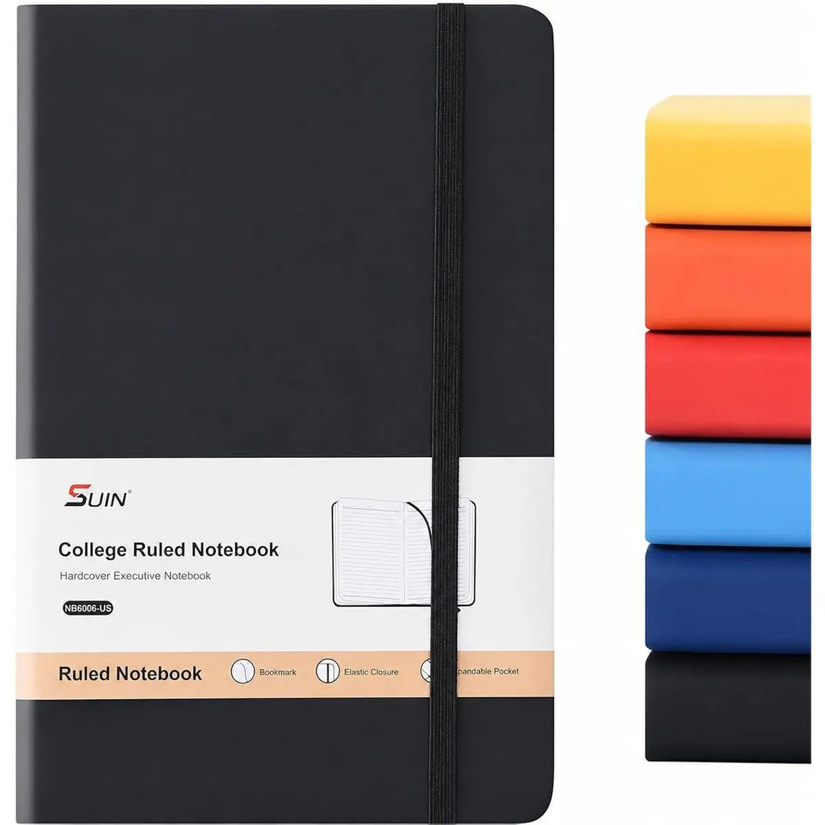 Hardcover-Journal-Notebooks, A5 Lined Journals Notebook for Writing 200 Pages, 8.2 x 5.5 inch, Classic Ruled Notebooks for Work/Travel/College (Black- 1 Pack)