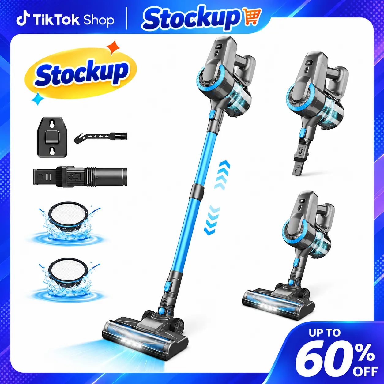 【Stockup】2026 Newly Upgraded Devoac Compact Cordless Vacuum Cleaner - 8-in-1 Stick & Cordless Handheld Vacuum, 20kPa/26kPa Suction, 40-Min Runtime, LED Headlight, Rechargeable HEPA Filter Home Cleaning Tool & Supplies for Floors, Pet Hair, Car
