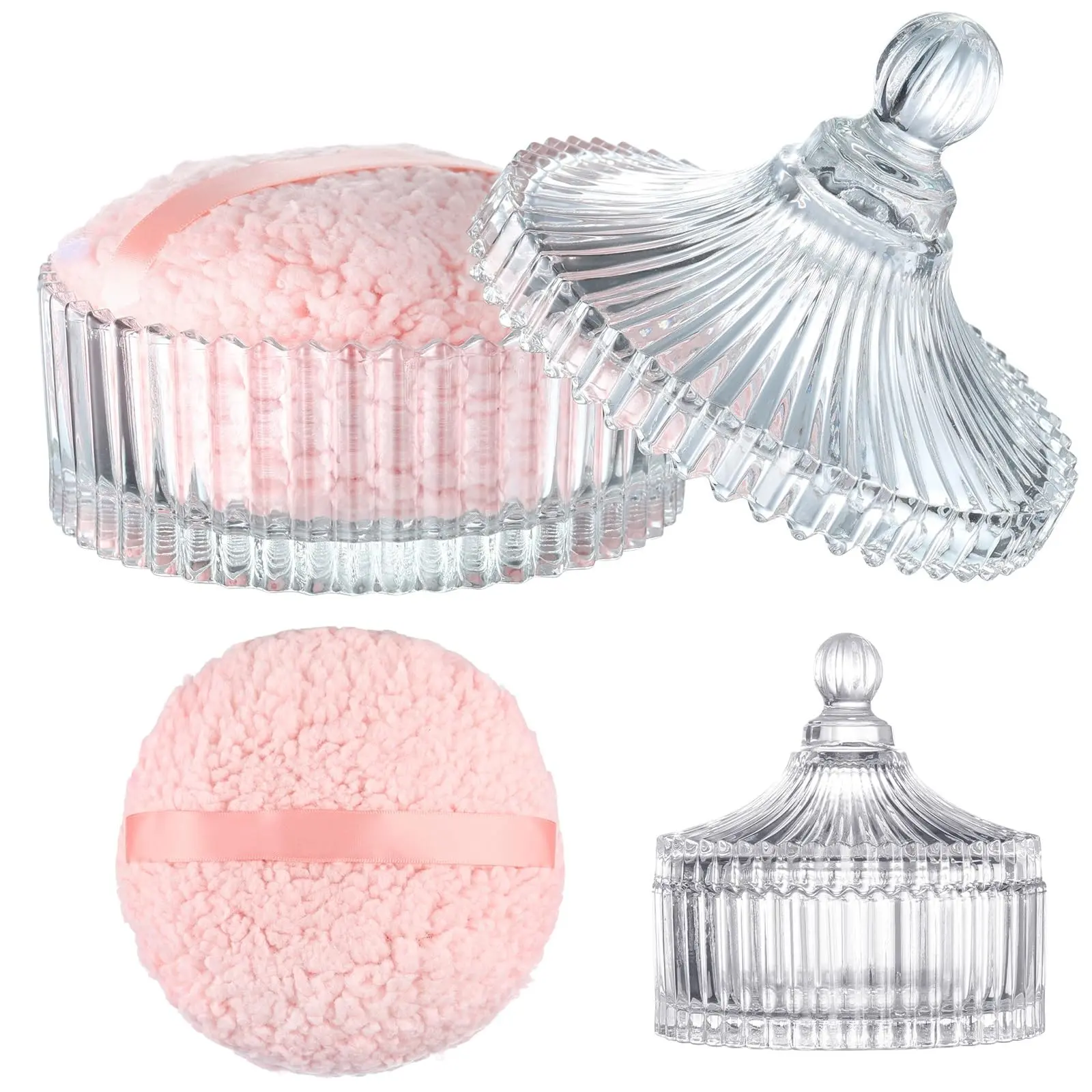 Extra Large Body Powder Puff and Container, 4/6 Inch Oversize Dust Powder Puff for Women Dusting Powder