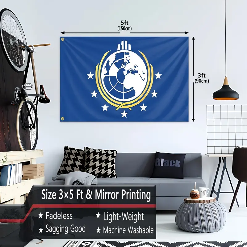 Super Earth Flag Banner Durable Polyester Fiber, Lightweight, Ideal for Men's Caves University Dorms Outdoor Decor, Room Decor, Pull-Up Banner No Power Needed, Hanging, Wall Hanging