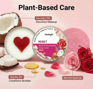 Makeup Brush & Sponge Solid Cleanser with Built-in Silicone Pad, Deep Cleaning Solid Balm Soap, Travel-Friendly Brush Cleaner for Beauty Sponges & Brushes (Rose & Tea Tree)