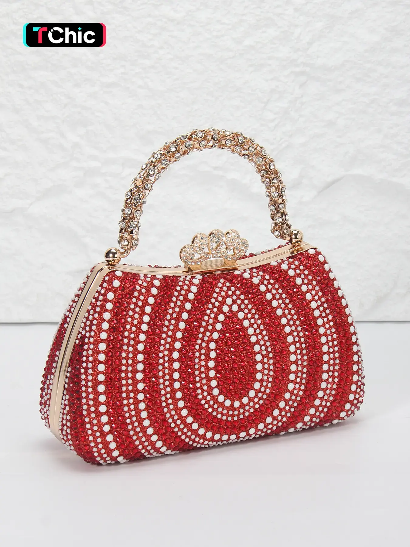 Luxury Rhinestone Women's Evening Clutch Purse, Fashionable Embellished Clutch, Elegant Clutch, Convertible Shoulder Bag with Long Chain Strap, Snap Closure, Perfect for Weddings, Parties, Banquets, Valentine's Day Gifts