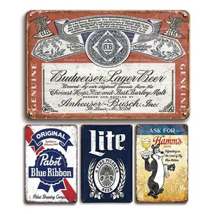 4 Piece Set Vintage Metal Tin Sign Plaque, Decorative Wall Art for Home Bar Pub Bedroom Garage & Wine Cellar, Beer Logo Design, Living Room & Home Office Decor, Home Business Decor