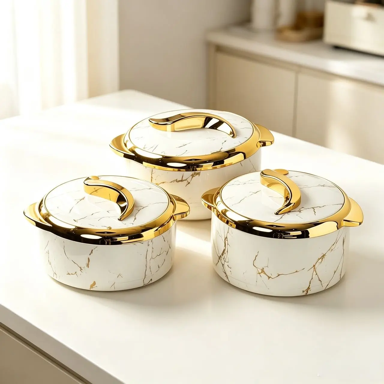 Luxury Insulated 3-Piece Stainless Steel Tableware Set - Eco-Friendly Lidded Food & Beverage Storage Boxes, 1.5L/2L/2.5L Buffet Serving Bowls, Fits Kitchen, Hot-Cold Safe for 5-8 People, Ideal for Parties & Outdoor Work (Home Supplies)