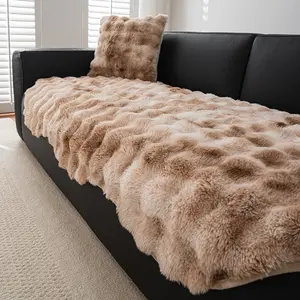 1pc Faux Fur Ripple - textured Sofa Cushion, Anti - slip & Wear - resistant, Skin - friendly and Soft, Suitable for Single - seat to Multi - seat Sofas, Ideal for Home Decoration and Comfort, Sofa Slipcover