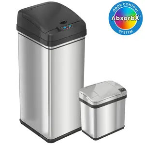 13 Gallon and 2.5 Gallon Kitchen and Bathroom Sensor Trash Cans Combo Pack Bin Filter
