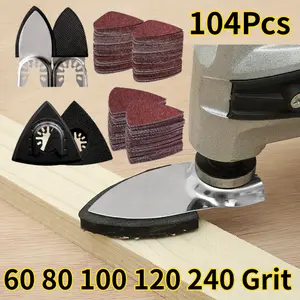 104Pcs Oscillating Tool Blades 60 80 100 120 240 Grit Quick Release Oscillating Saw Blades Wood Metal Plastic Multitool Blades Kit with Sandpaper Compatible with Oscillating Tool Accessories - Home Improvement.
