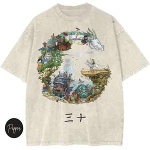 Valentine Shirts Studio Ghibli Anime Vintage Graphic Tee Unisex Cotton Crewneck Streetwear Top Retro Washed Printed Summer Casual T-Shirt Menswear Womenswear Daily Fashion Apparel