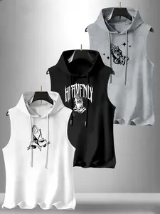 Men's Trendy Geometric Print Round Neck Sleeveless Sweater Tank Vest Set, Casual Comfortable Top, Perfect for Summer Outdoor Fitness Wear
