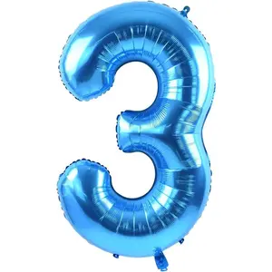 40 Inch Blue Large Numbers Balloon 0-9 Birthday Party Decorations,Foil Mylar Big Number 3 Balloon Digital 3 for Birthday Party,Wedding, Bridal Shower Engagement Photo Shoot, Anniversary
