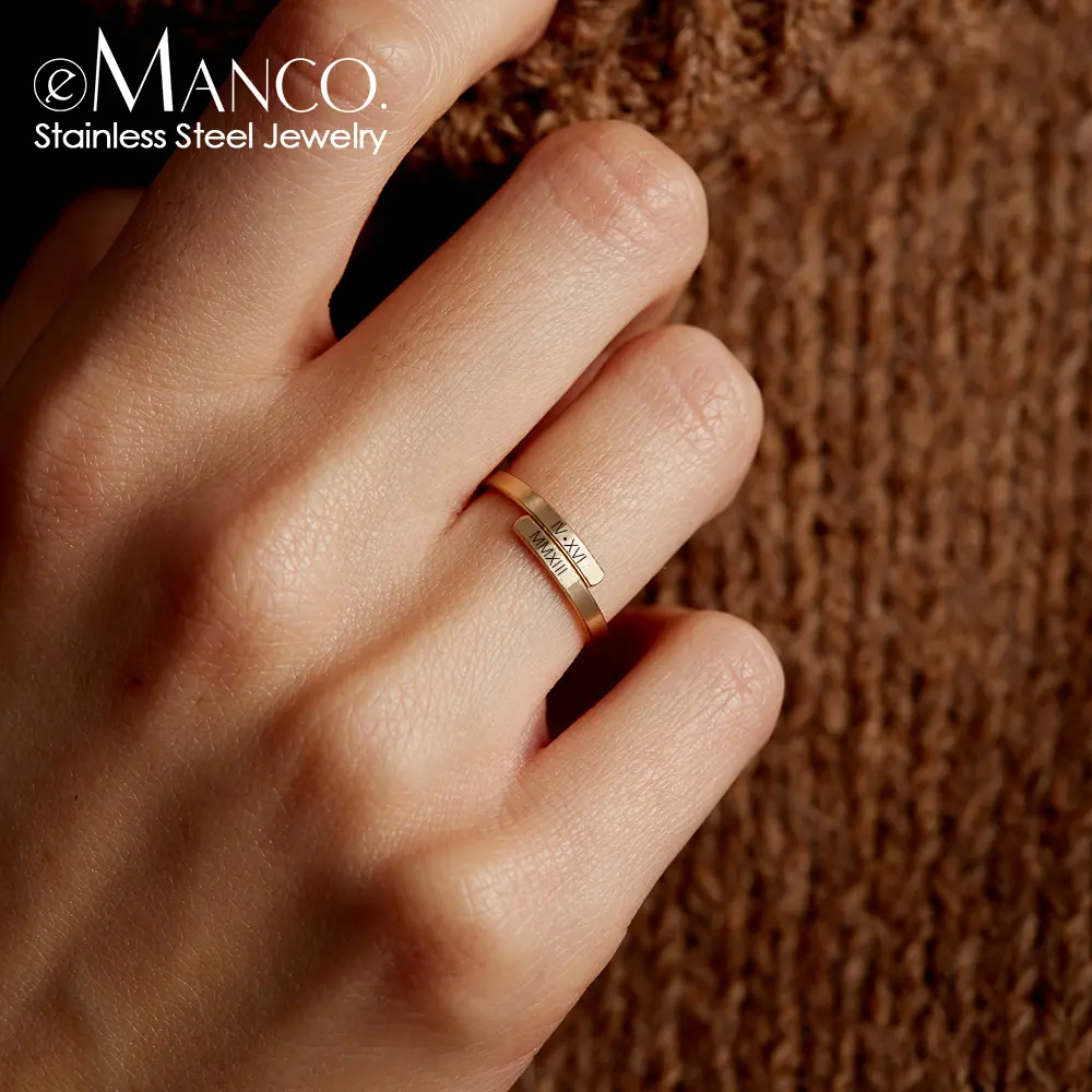 e-Manco Minimalism Customized Letter Ring Lover Forever Engagement Ring Adjustable Stainless Steel Fine Ring For Woman